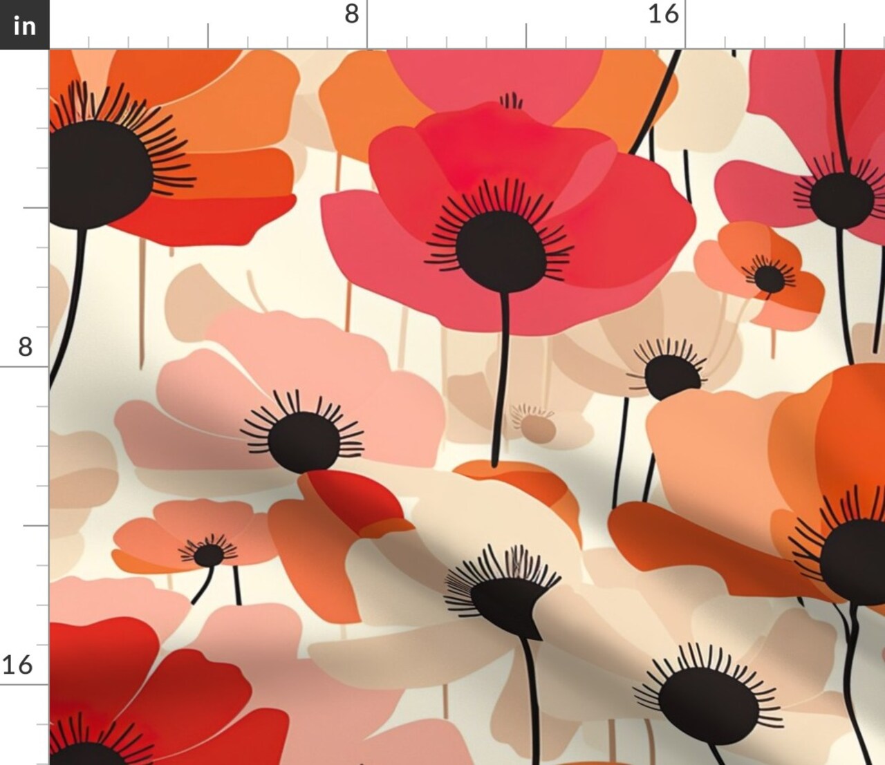 Flowers Modern Poppies Pinks Botanical Minimalist Finnish Floral Print Poppy Field Scandi Large Scale Retro Vintage Custom Printed Fabric by Spoonflower Various Fabrics by the Yard or Fat Quarter
